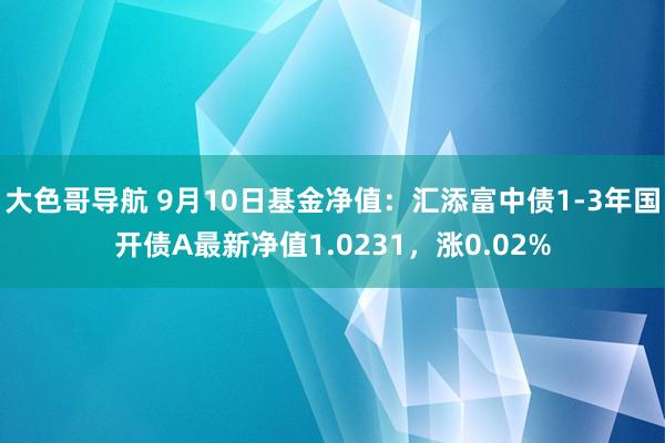 大色哥导航 9月10日基金净值：汇添富中债1-3年国开债A最新净值1.0231，涨0.02%