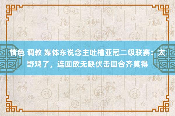 情色 调教 媒体东说念主吐槽亚冠二级联赛：太野鸡了，连回放无缺伏击回合齐莫得