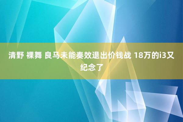 清野 裸舞 良马未能奏效退出价钱战 18万的i3又纪念了