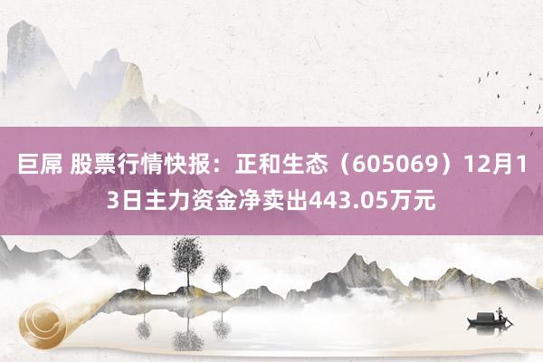 巨屌 股票行情快报：正和生态（605069）12月13日主力资金净卖出443.05万元